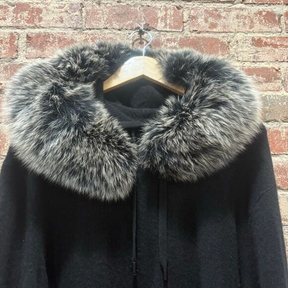 RARE Naadam Black Cashmere Faux Fur Hooded‎ Sweater Size XL - Picture 5 of 8
